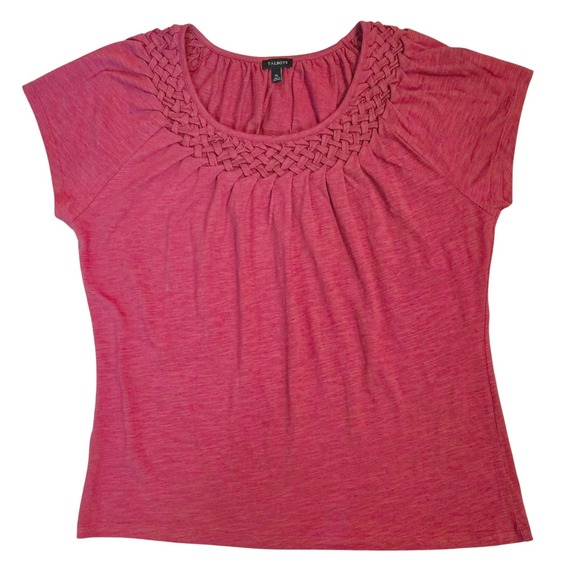Talbots Tops - Talbots Dusky Red Cotton Slub Knit Top Lattice Woven Scoop Neck Cap Sleeve XL